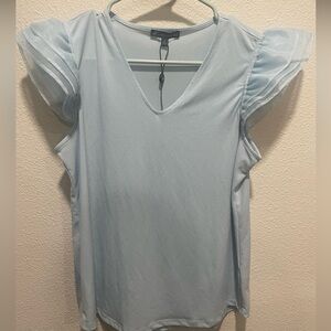 Adrianna Papell Light Blue Ruffled Sleeve Blouse